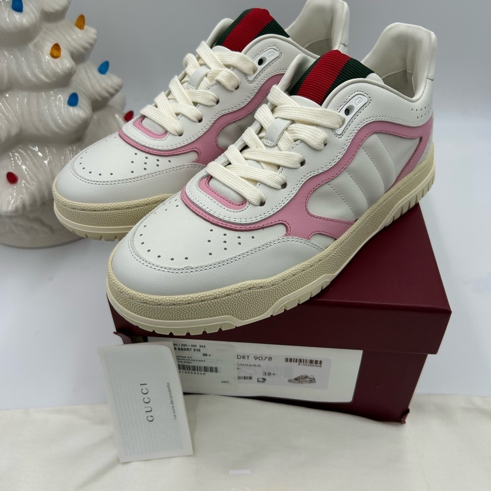 Women's Gucci, Re-web leather sneakers white and pink size 38.5 made in Italy - Picture 2 of 11